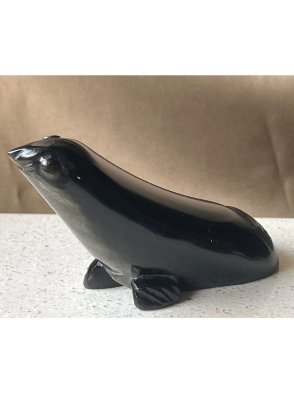 Hand Carved Sea Lion Sculpture Onyx Black Collectible 4.5" Long Approx. Gift Dad - Picture 2 of 15